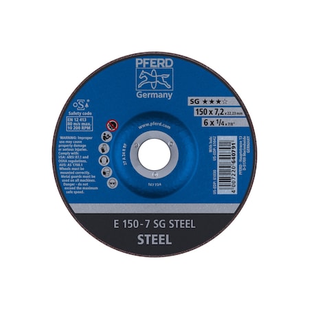 Pferd 6" x 1/4 Grinding Wheel, 7/8" A.H. - SG STEEL - Type 27 61030